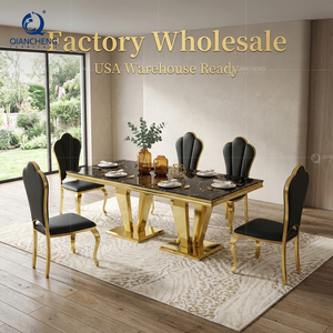 Muebles de Cocina Modernos de Acero Inoxidable, Diseño Italiano Elegante, Juego de Comedor de Lujo de Alta Gama para Villa con <span class=keywords><strong>8</strong></span>/10 Sillas - Product Image 1