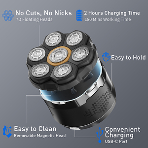 Afeitadora Magnética 7D para Hombres, Impermeable IPX6, Uso en Seco y Húmedo, Rotatoria, Recargable por USB, Pantalla LED, Diseñada con Siete Cuchillas Únicas - Product Image 2