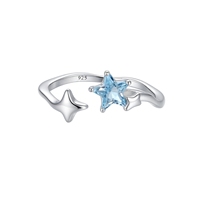 Nouvelle bague ouverte créative en argent plaqué or, sertie de zircon bleu marine, style européen et américain, populaire pour les mariages, pour femmes