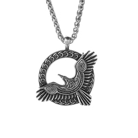 Collier pendentif corbeau en acier inoxydable, style nordique, bijoux punk, bijoux d'inspiration mythologique nordique, vente en gros