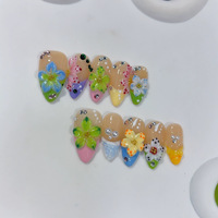 100% faits à la main, 10 pièces, faux ongles en acrylique, gel artificiel, à presser, vente en gros, amande, 3D, longue durée