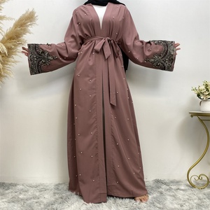 1684 #   Mode musulmane, jolie broderie florale avec perles blanches, vente chaude, abaya ouverte de luxe, 2 couleurs, bas du vêtement à motifs différents - Product Image 6