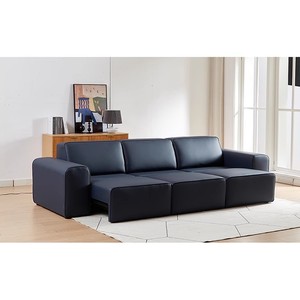 Sofá de cama retráctil eléctrico de cuero de vaca Negro Grande Normcore italiano, juego de sala de estar con función de sofá de bloque de tofu recto - Product Image 6