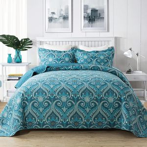 Juego de edredón reversible de algodón, <span class=keywords><strong>colcha</strong></span> tamaño Queen con patrón real clásico <span class=keywords><strong>Turquesa</strong></span> - Product Image 2