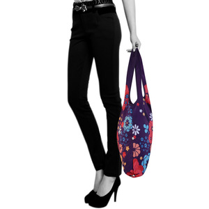 Grand sac de courses pliable réutilisable en tissu Oxford à motif floral, avec logo personnalisé imprimé, en polyester 190T 210D, sac de rangement pliable - Product Image 4