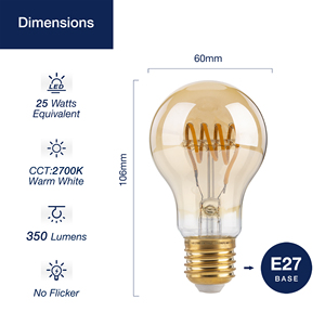 Lampadine Vintage Retrò E27 E26 in Vetro Ambrato con Filamento a Spirale 120V 230V AC A60 ST58 T300 Bianco Caldo CE UKCA UL Pronte per la Spedizione - Product Image 2