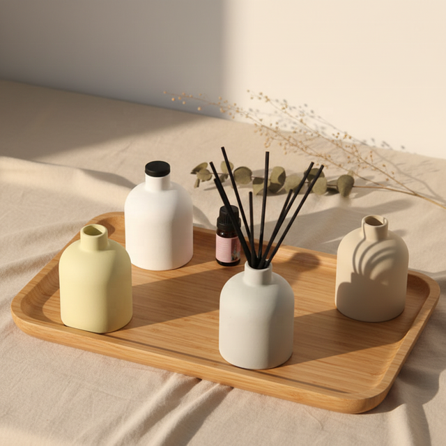 YBH Simple Eco-Friendly Non-Toxic Modern Ceramic Aroma Diffuser Bottle Aromatherapy Essential Oil Customizable Reed Diffuser