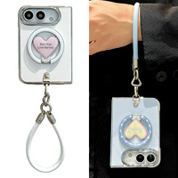 Étui de téléphone pliable à pois pour femmes, mignon, avec miroir, pour iPhone Duo, coque de protection avec bracelet