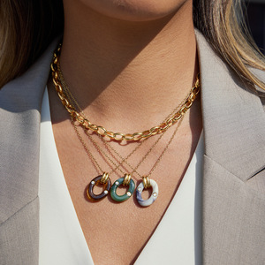 Resin Oval Double <b>Ring</b> <b>Necklace</b> With Diamond Inlay Gold Chain For Women Fashion Jewelry Gift - Product Image 2