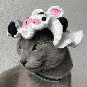 Accessoires pour animaux de compagnie en gros : Bonnet amusant en forme de grenouille de dessin animé, cache-cou et cache-oreilles en crochet, cache-cou tricoté pour chiens Teddy et chats - Product Image 3