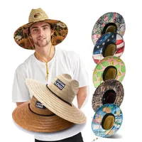Cankurtaran unisex yaz açık doğal saman geniş kenarlı sörf hasır şapka ile logo