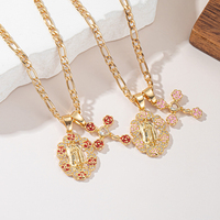 Collier Pendentif Floral Portrait Rose en Acier Inoxydable Plaqué Or 18K, Accessoire de Mode Européen Anti-ternissement pour Femme