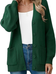 Cardigã Feminino de Tricô em Acrílico de Manga Longa, Leve, Aberto, com Renda, Suéter Quente com Bolsos, Forrado com Lã, Canelado, Outono - Product Image 1