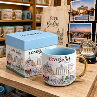 Mug en céramique souvenir touristique de Berlin, Allemagne, avec anse dorée et motif des monuments, pour eau, café, lait, en New Bone China, personnalisable OEM