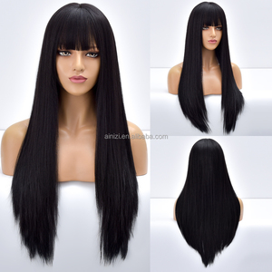 Parrucca Sintetica Ainizi di Alta Qualità, Lunga e Liscia, Colore Nero, <span class=keywords><strong>con</strong></span> <span class=keywords><strong>Frangia</strong></span>, per Donne - Product Image 5