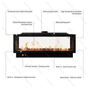 CRUISE intelligente Gas naturale/Gas liquefatto combustibile 1219x380x720mm doppio lato trasparente per vedere il camino a Gas montato sulla parete del <span class=keywords><strong>fuoco</strong></span> - Product Image 6