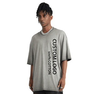 Logotipo personalizado Retro Street Tee Heavyweight 100% algodón ácido lavado camiseta hombro caído de gran tamaño Unisex camisa en blanco - Product Image 5