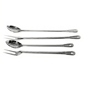 Best Price MIINOX 21" Stainless Steel Perforated Hooked <b>Serving</b> <b>Spoon</b> CE/EU Certified Eco-Friendly Silver Plated Camping Indian - Product Image 1