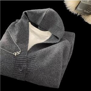 Suéter Abrigo Holgado y Cálido para Otoño e Invierno, Estilo Informal, Cárdigan de Punto con Capucha, Simple y Versátil - Product Image 5