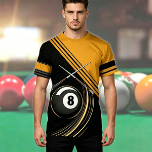 Camiseta S.Q.F Amarilla y Negra con Gráfico 3D Impreso por Transferencia Térmica, 100% Algodón, 300 Gramos, Diseño de Billar, Bola 8, Tacos Cruzados, Estilo Urbano - Product Image 2