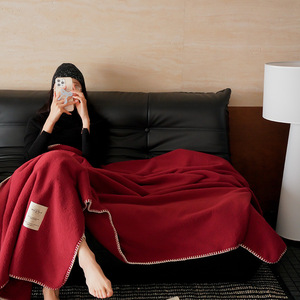 Bionic Wool <b>Blanket</b> 180cm x 200-220cm Solid Color Luxury Fall Bedding Rectangle Claret - Product Image 5