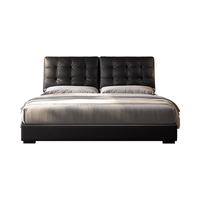 Tête de lit relevable COSTFULL personnalisable en cuir véritable noir, avec rangement, support en bois robuste, rembourrage, mobilier de chambre à coucher