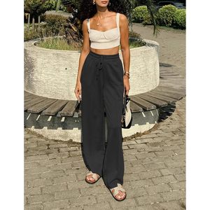 Pantalon de survêtement large pour femme, taille haute, coupe ample, avec coutures élastiques, poches, décontracté, tricoté, respirant - Product Image 2