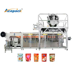 Zipper doypack bag making filling sealing fully automatic horizontal packing line roll film machine with various pouch size pack