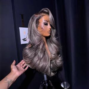 วิกผมแท้สีเทาไฮไลท์หรูหรา 13x4 13x6 HD Lace Frontal  ไร้กาว  ทรงลอนบอดี้เวฟ  แนวผมธรรมชาติ - Product Image 4