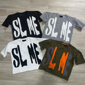 Camiseta Corta de Algodón 100% de Alta Calidad, Estilo Holgado, con Letras Bordadas Desgastadas, para Hombre - Product Image 1