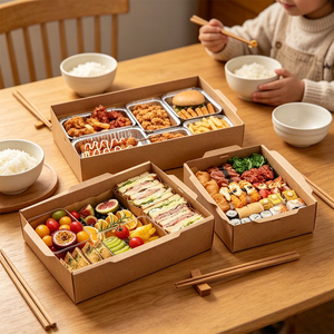 Caja de Comida de Papel Kraft con Múltiples Compartimentos y Tapa, con Logotipo Personalizado, para Dieta Saludable, Entrega de Alimentos y Servicios de Catering - Product Image 1