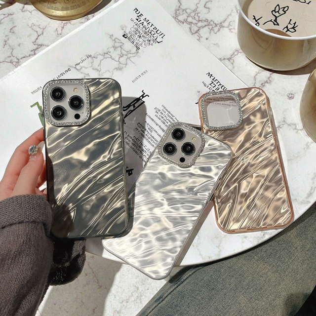 Luxury Bling Gradient Water Ripple Phone Cover Solid Color Back Cover for iPhone 16 15 14 13 12 Pro Max-Made From PC Material