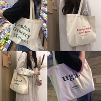Grosir kanvas kosong daur ulang tas jinjing belanja katun tas hadiah kustomisasi Logo Usd untuk promosi iklan