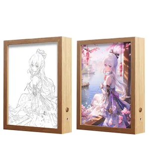 Individuelles 3D-Holz-Anime-Bild Fotoleuchtebox LED-Lichtgemälde-Rahmen Tischlampe USB-Stereo-Schatten Nachtlicht Neuheit Wand