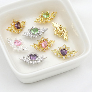 Cuentas espaciadoras con forma de corazón y alas de ángel, con circonita y cristal de múltiples orificios, para la creación de pulseras DIY D176 - Product Image 1
