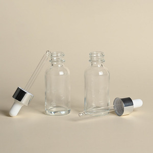 Oferta Especial: Botella de Vidrio Boston de 30ml, 60ml, 120ml con Gotero, Transparente, Esmerilada, con Tapa Plateada para Tratamiento Localizado - Product Image 2