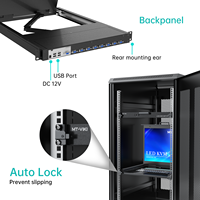 Commutateur KVM LCD 19 pouces 16 ports VGA + 16 câbles MT-VIKI Console KVM en rack 1U avec adaptateur USB 12V