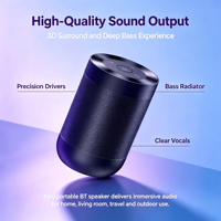 Haut-parleur compact portable sans fil pour appareil audio, avec subwoofer, conception anti-poussière, autonomie de 5 à 10 heures, son surround 3D et basses puissantes