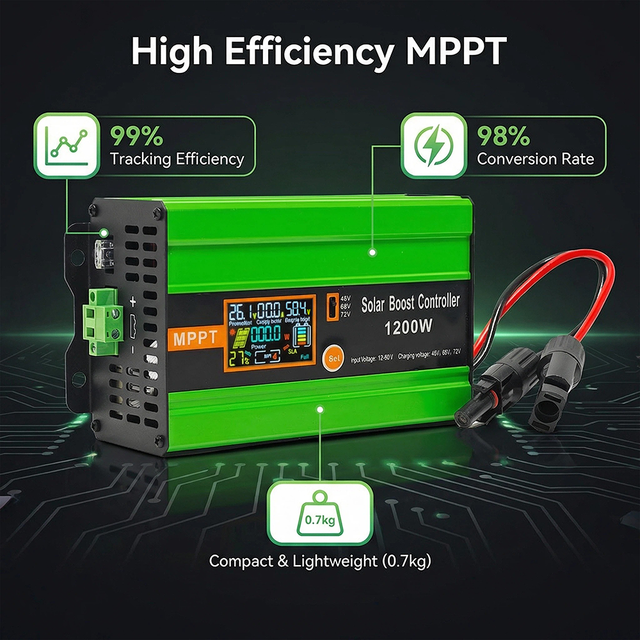 MYAMI Solar Panel Booster 1200W 48V/60V/72V MPPT Solar Boost Controller LCD Color Display 12-60V30A PV Input for LiFePO4 Battery