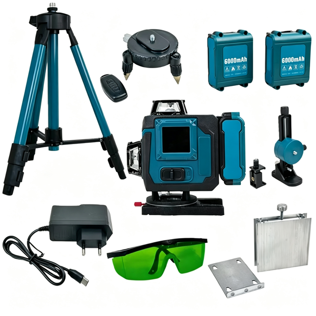 360 Green Light Self-Leveling Laser Level Instrument with Lithium Battery for Construction Floor Wall Leveling Set