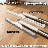 Balai magique trois-en-un de 36cm pour la maison, la salle de bain, grattoir et raclette en silicone avec poignée en plastique pour le nettoyage des toilettes