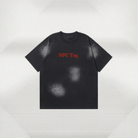 T-shirt graphique imprimé délavé à l'acide de haute qualité pour homme avec puce NFC, style streetwear, coupe ample, 100 % coton, vintage