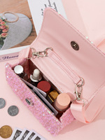 Sac fourre-tout bandoulière mignon pour filles, couleur unie, à paillettes, avec poignée en perles, en polyester, pour l'exportation