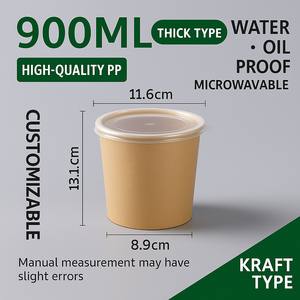 Boîte à emporter pour soupe écologique étanche ronde avec couvercle bol en papier boîte à lunch épaissie jetable Kraft papier tasse boîte d'emballage - Product Image 5