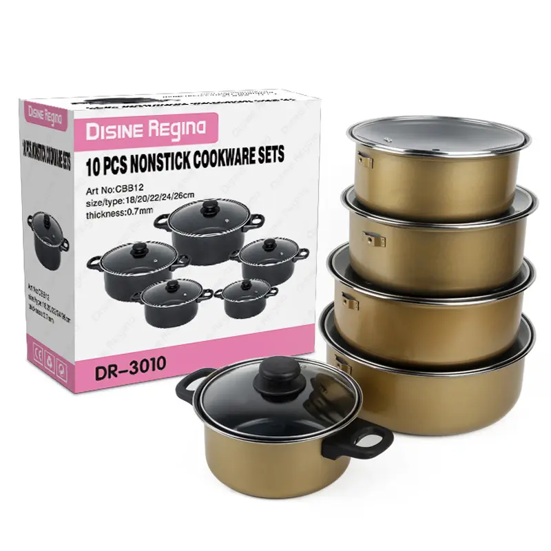 Nhôm không dính Cookware sets Sauce Pan Nồi hấp 10pcs súp Nồi hầm nấu ăn nồi Bộ kim loại nhôm cổ điển nhôm