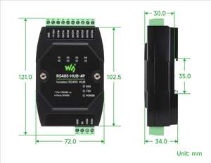 Repetidor HUB RS485 de 4 canales aislado de grado industrial, módulo de comunicación con carcasa para montaje en riel - Product Image 5