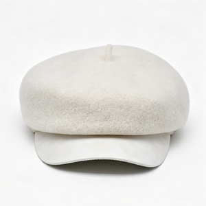 Unisex White Polyester/Cotton Canvas Newsboy Cap Wool Blend Baker Boy Hat with Curved Brim French <b>Beret</b> for Winter - Product Image 5