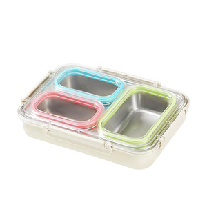 Boîte à lunch à trois compartiments en acier inoxydable avec couvercle en plastique, qualité alimentaire, pour le bureau et les étudiants - Product Image 1