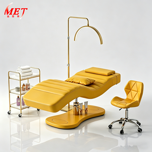 เฟอร์นิเจอร์ร้านเสริมสวยทันสมัยขายดี เตียงต่อขนตาหนังสีดำ ฐานโลหะสีทองหรูหรา เตียงนวดคิ้วโค้ง - Product Image 1