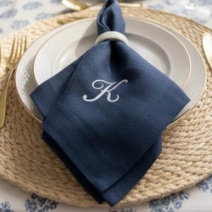 Hemstitch <b>Linen</b>/Cotton <b>Linen</b> <b>Cloth</b> Napkins Monogram Custom Design 100% <b>Linen</b> Scalloped Embroidered Edge <b>Table</b> Placemat Dining - Product Image 2